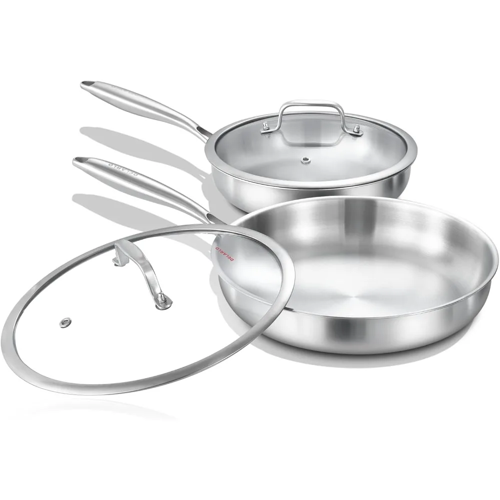 

Трехслойный набор сковородок из нержавеющей стали с крышкой 8 "10" Индукционные большие сковороды Набор сковороды, кастрюли и сковородок для шеф-повара Кухонная посуда Se