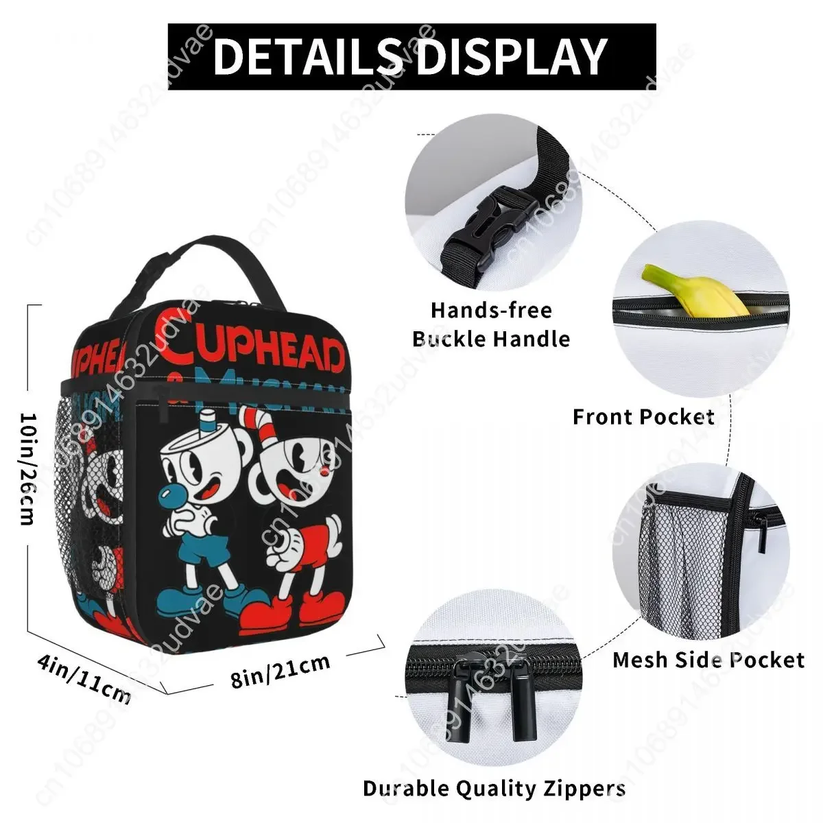 Personalizowane izolowane torby na lunch Cuphead & Mugman Retro Games Merch Pojemnik na jedzenie Nowość Termiczna torba chłodząca Bento Box do pracy