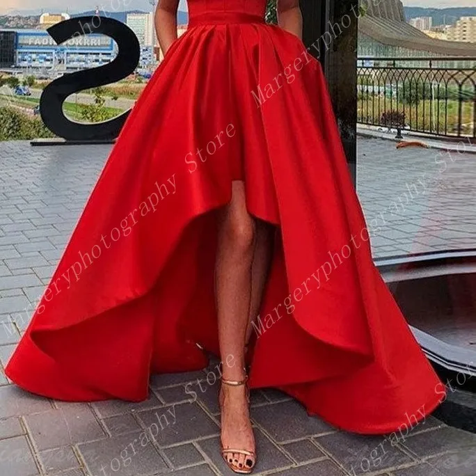 Elegante gonna alta bassa in raso realizzata su misura per la festa serale Prom Ruffles Red Women Fashion gonne High Street muslimah