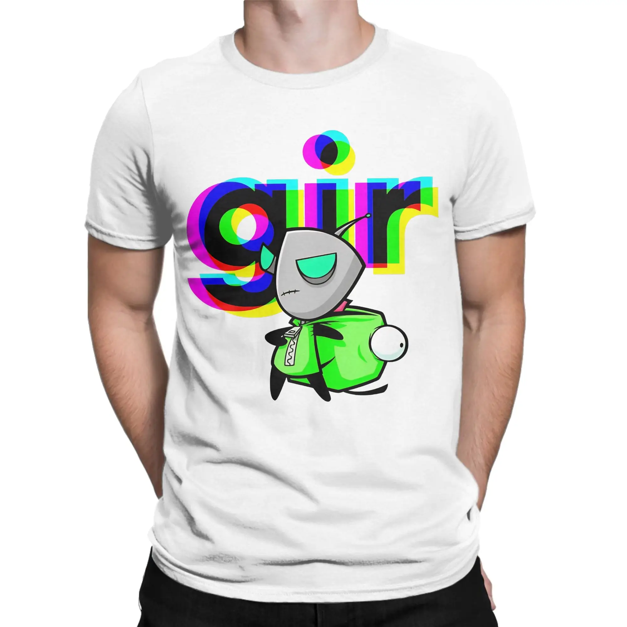 Casual T-Shirt Summer Gir Mask Off Colorful Power Stance Portrait T-Shirts Invaders Zims Pure Cotton Tee Shirt for Man Clothing