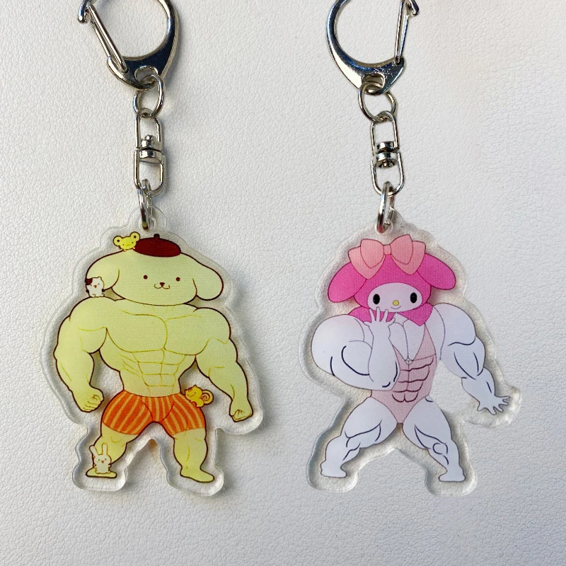 Engraçado Anime Muscular Chaveiro, Olá Kitty, Kawaii, Fitness Macho, Minha Melodia, Mochila, Casal Brinquedo Pingente, Presente para Meninas