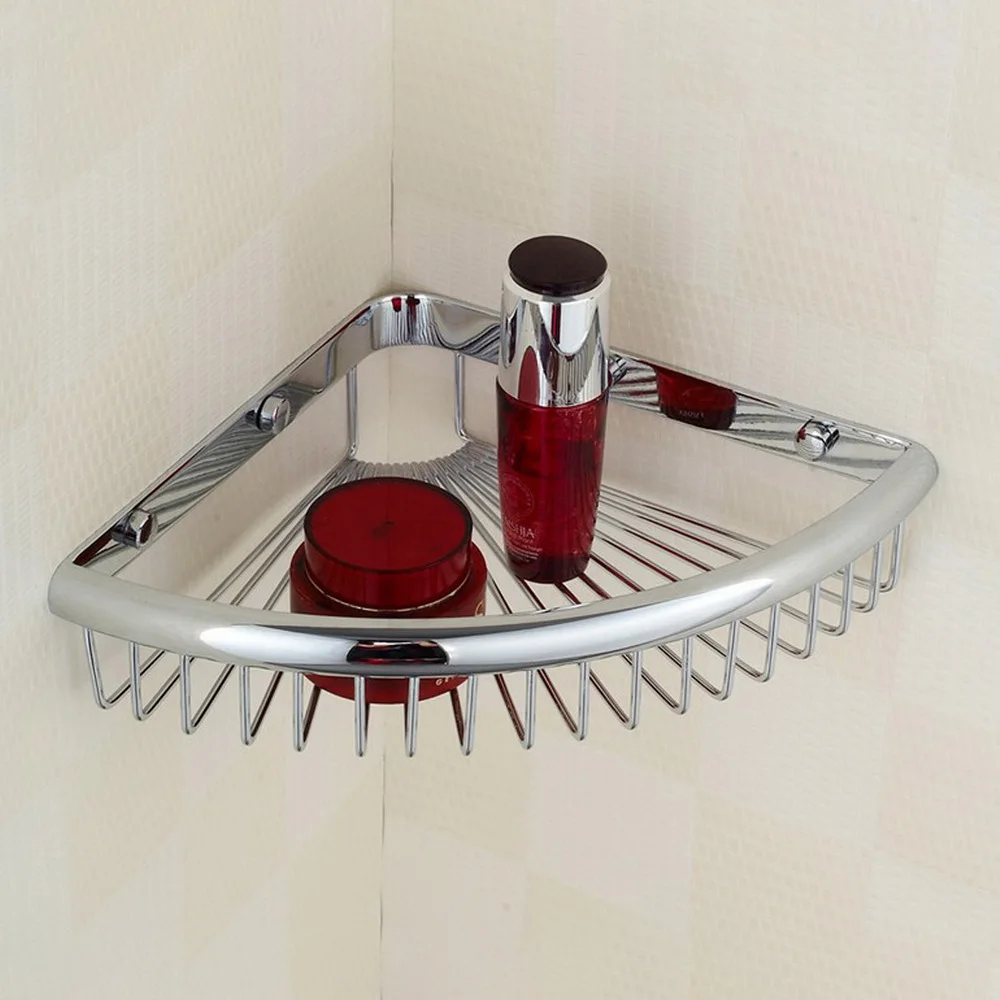 

Chrome Brass Wall Mounted Bathroom Corner Shower Wash Basket Shelves Caddy Storage Shower Storage Basket Lba512