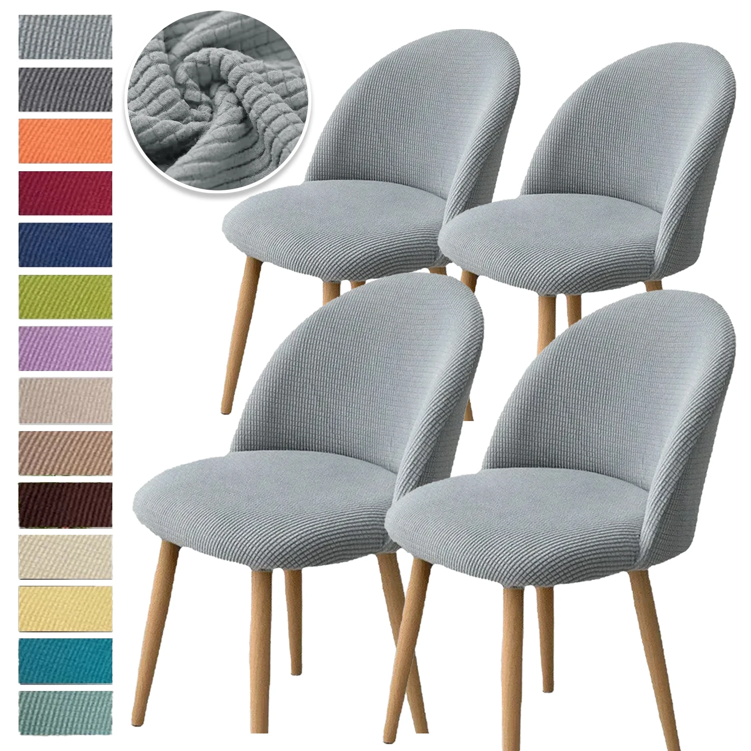 

4PCS Elastic Small Stool Slipcovers Polar Fleece Jacquard Chair Cover Single Low Back Dining Chairs Covers Seat Cover Home Decor