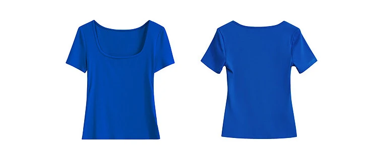 Amii Damen-T-Shirt mit eckigem Ausschnitt, Sommer 2026, Vintage-Stretch, Kurzarm, mehrfarbig, lässig, schmal geschnitten, Oberteil für Damen 12642061 – Detail 30