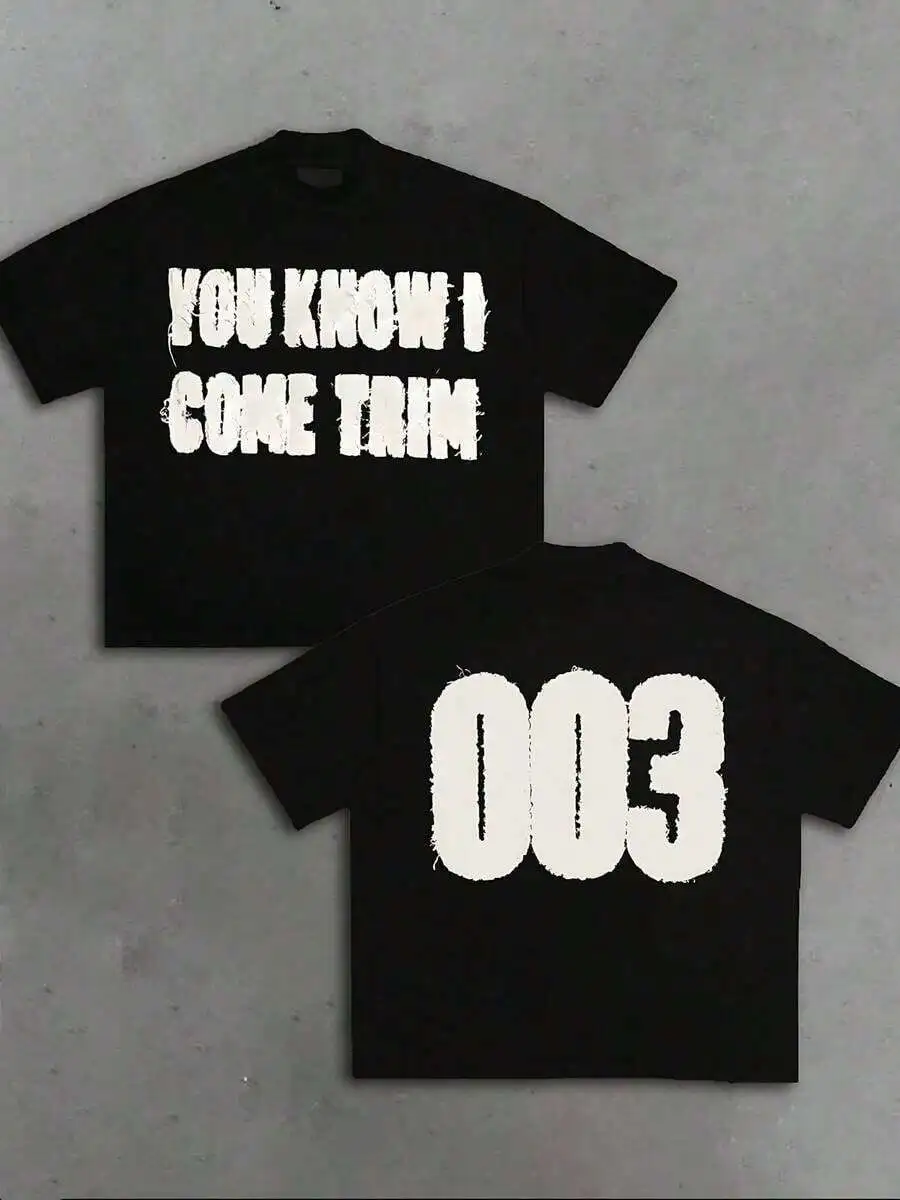 

Mens Cotton Crew Neck Graphic T-Shirt You Know I Come Trim 003 Double Sided Print Summer Top