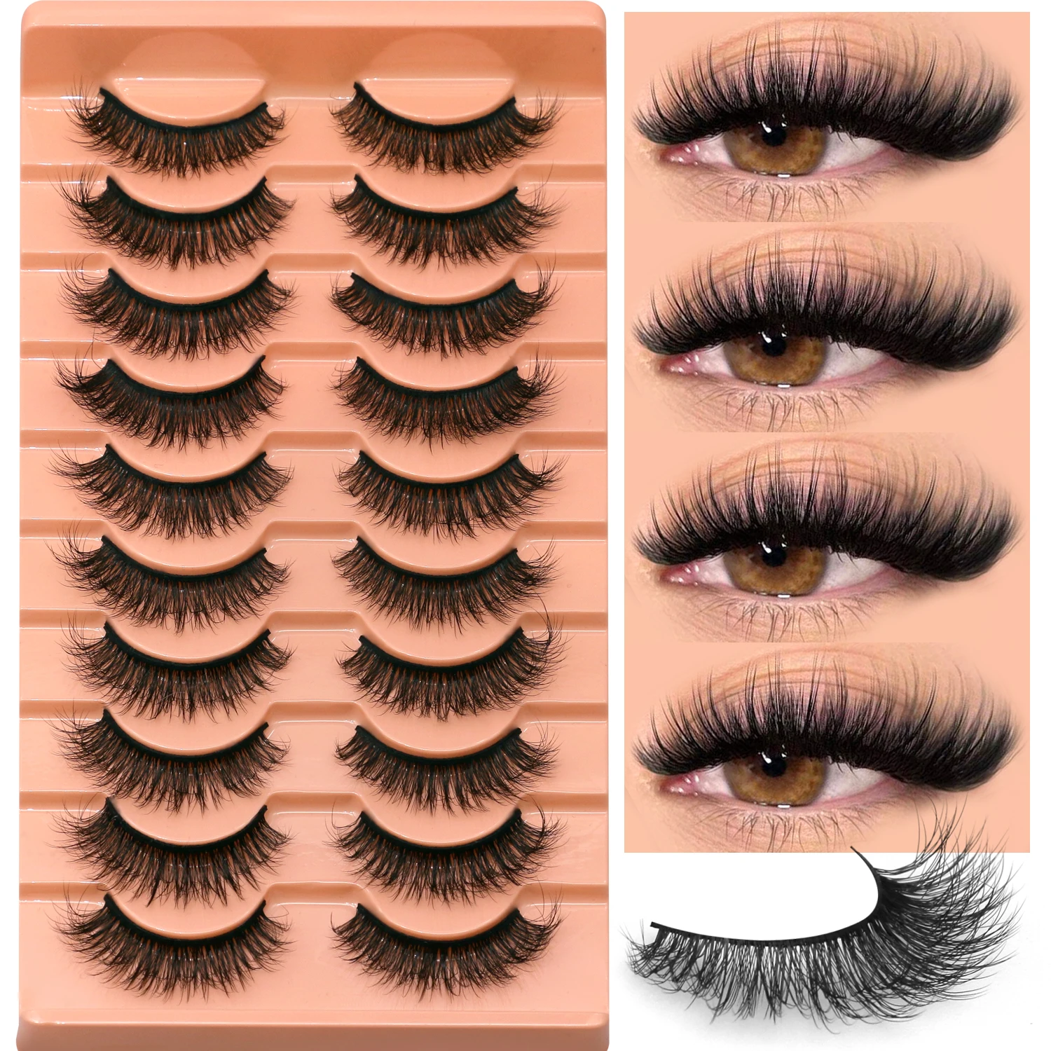 Lasvirey Flauschige, dicke falsche Wimpern, flauschige Katzenaugenwimpern, dramatisches Volumen, Vollstreifen-Wimpernverlängerung, künstliche Nerz-Wimpern, Make-up