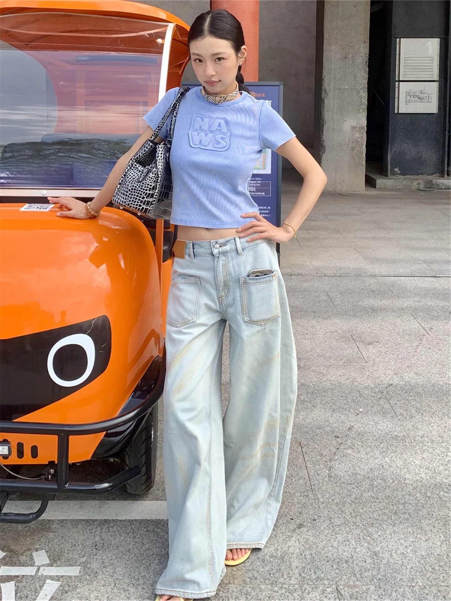 

American Street Style Vintage Wide Leg Jeans Women's Spring Loose Fit Slim Straight Floor-Length Pants Casual Cotton Denim