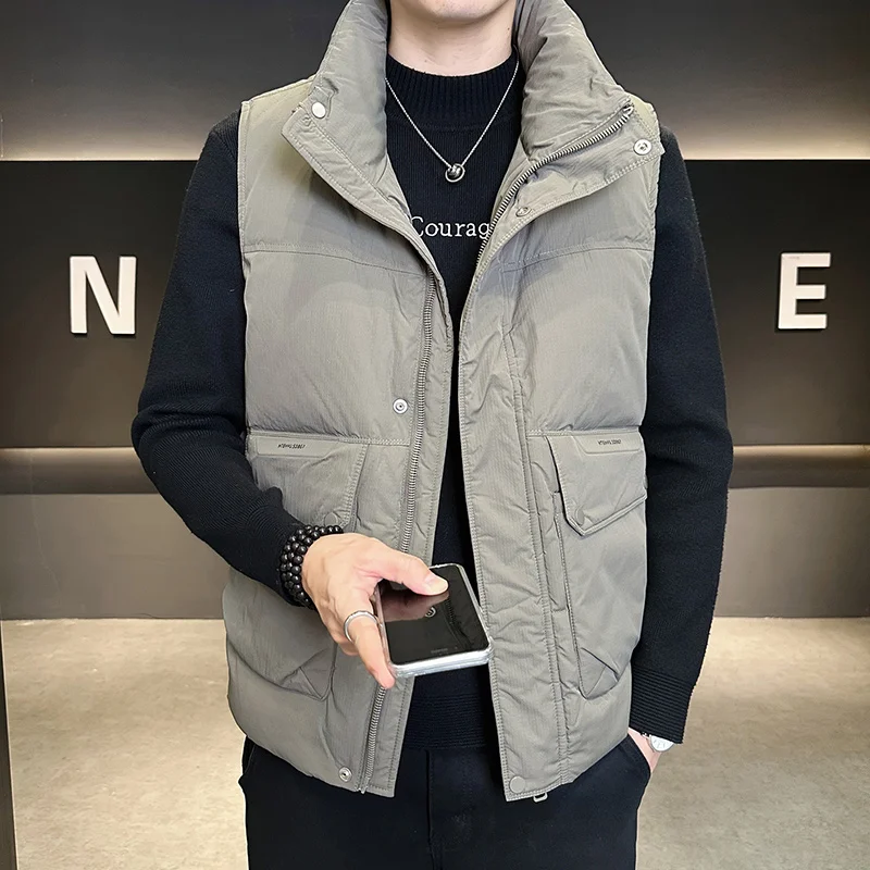 Piumino da uomo autunno inverno cappotto colletto alla coreana piumino gilet invernale da uomo gilet caldo casual cappotto corto in cotone senza maniche