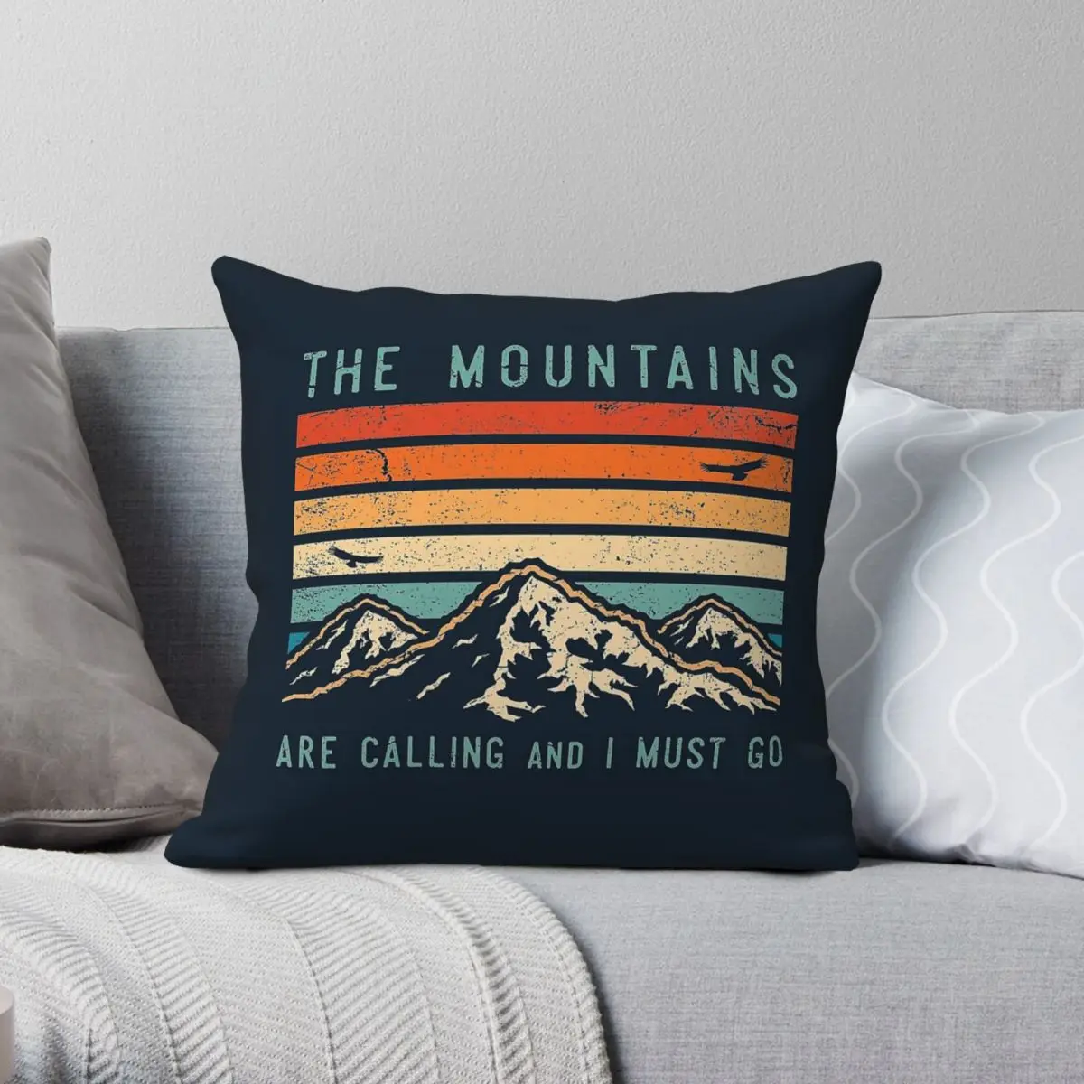 Mountains Are Calling I Must Go Square Pillowcase Polyester Linen Velvet Pattern Zip Decor Sofa Seater Cushion Case