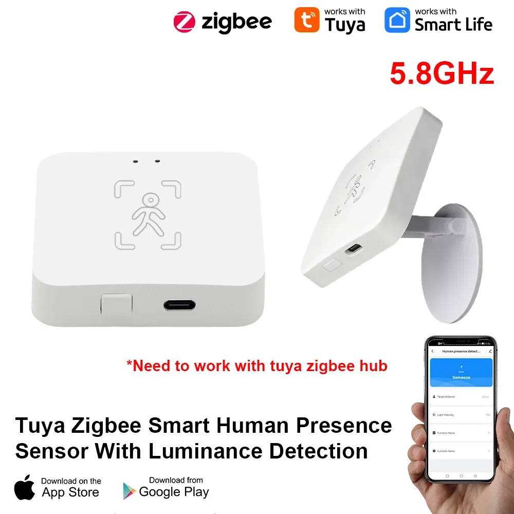 

Датчик присутствия человека Tuya Zigbee, умный спасательный MmWave радар с пассивным ик датчиком движения, датчиком яркости и расстояния, монитором дыхания