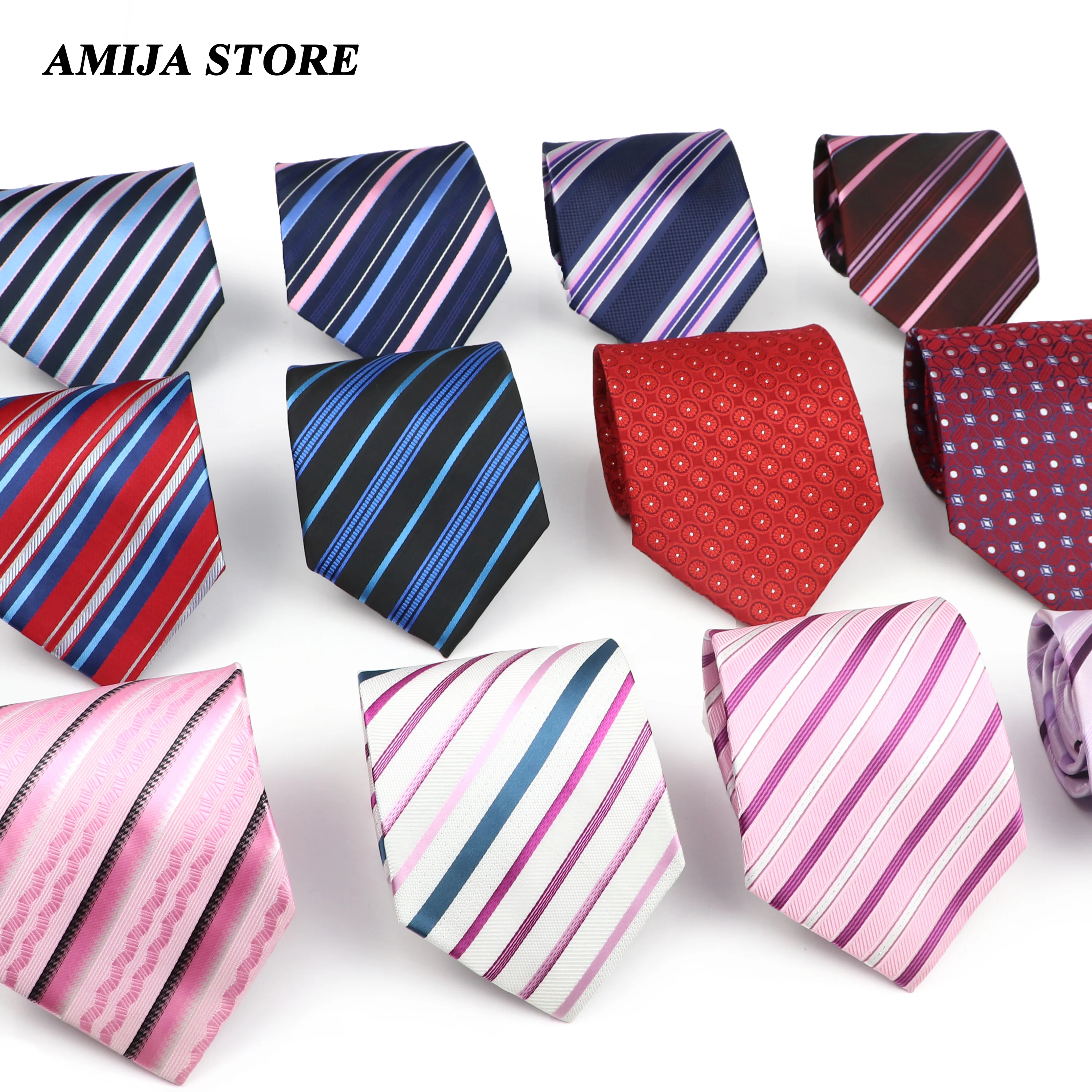 Wholesale Tie For Men Fashion 9 cm Striped Tie Men Pink Purple Fit Wedding Luxury Party Suit Accessories Necktie Gravatas Gifts