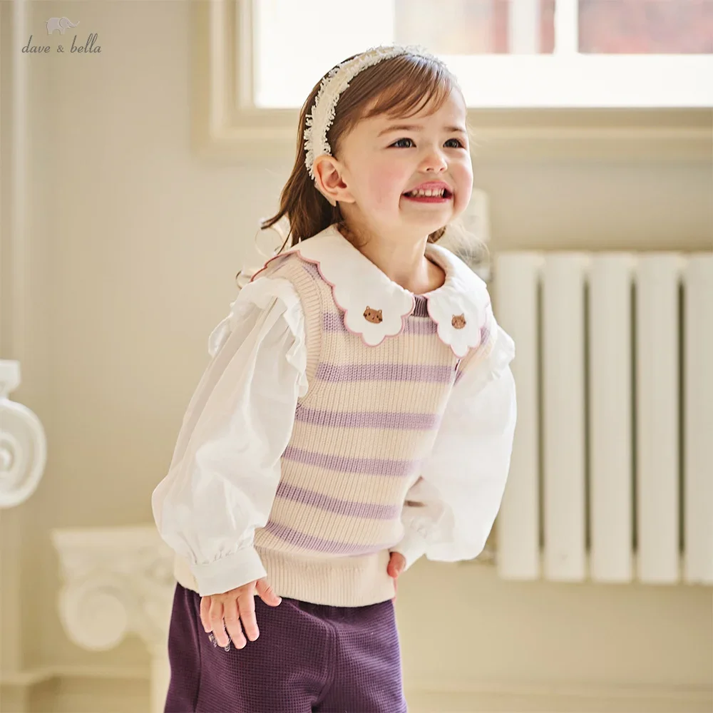 

Dave Bella Girls Baby Sweater Waistcoat Autumn Fashion Casual Cute Children's Vest Padding Knit Striped Tank Top Warm DB3253264
