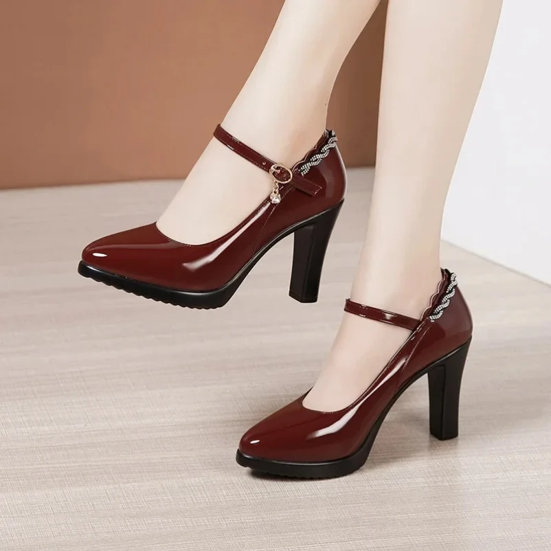 

2025 6cm 11cm Small Size 32-43 Elegant Patent Leather Shoes Woman Platform Pumps Spring Block High Heels Shoes for Office Model