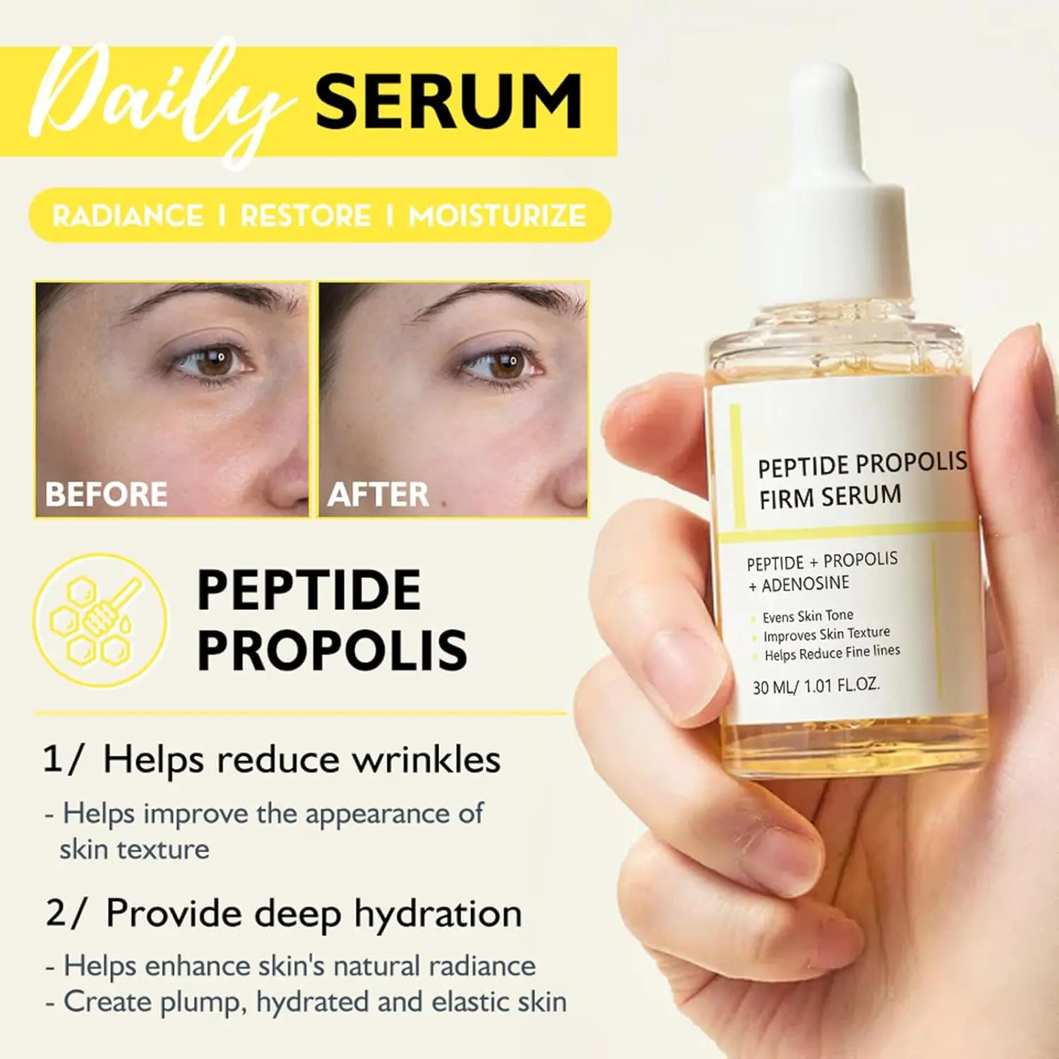 Siero di propoli peptidico e siero viso idratante ialo CICA per donne e ragazze, idratazione rinnovamento delle rughe, antietà, idratazione profonda