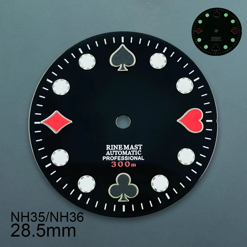 Quadrante da poker con logo S da 28,5 mm adatto al movimento automatico giapponese NH35/NH36 verde luminoso accessori per la modifica dell'orologio di alta qualità