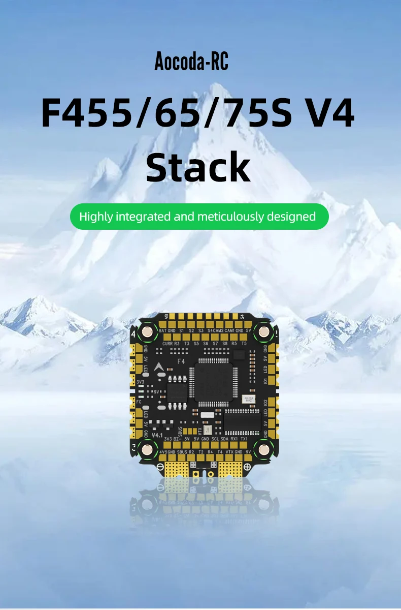 

Aocoda-RC F455/65/75S V4 Stack F405 V4 FC+55A/65A/75A 8BIT 4in1 ESC 30x30mm for FPV Freestyle Drone