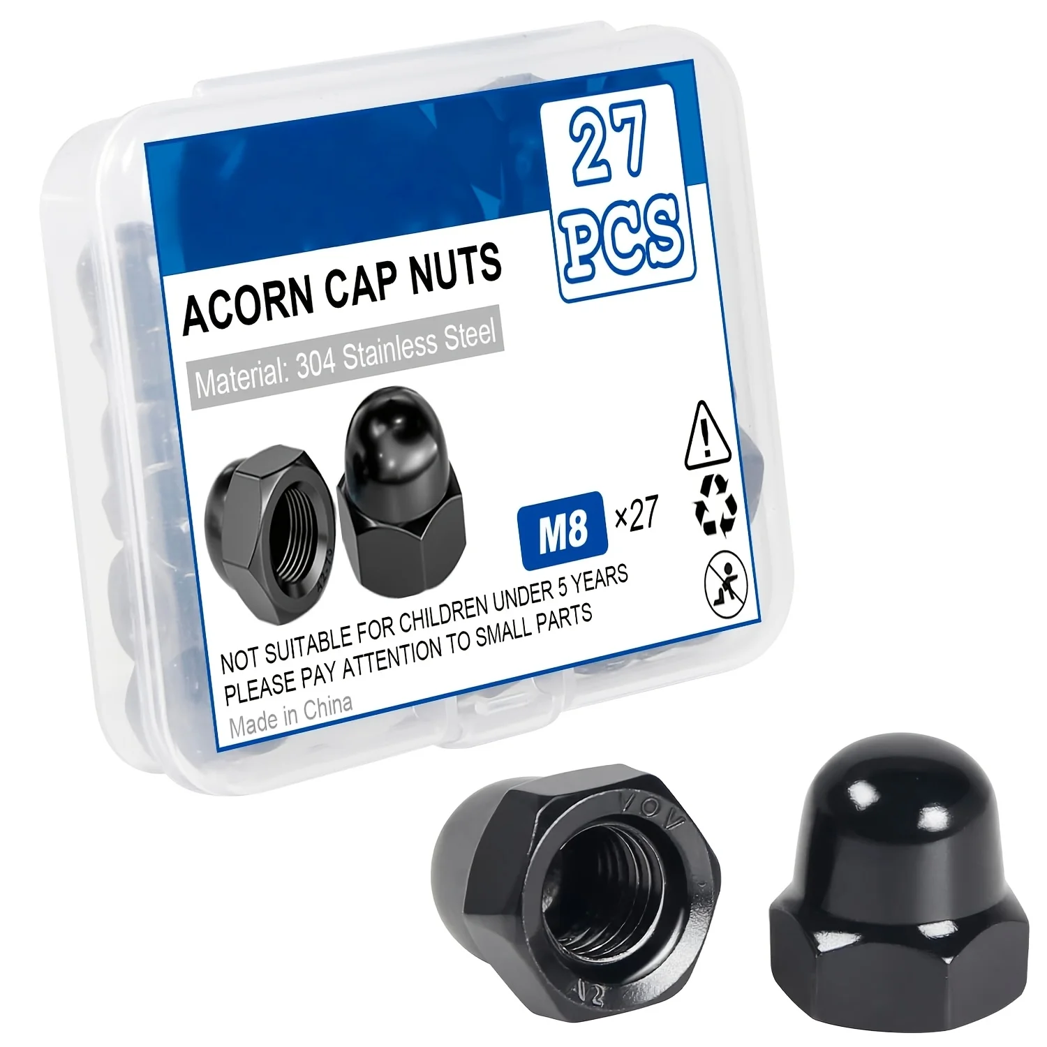 M6/M8 Black Oak Cap Nuts, 27/25 Pieces M6-1.0, M8-1.25, 304 Stainless Steel (18-8) Crown Cap Nuts for Bolts