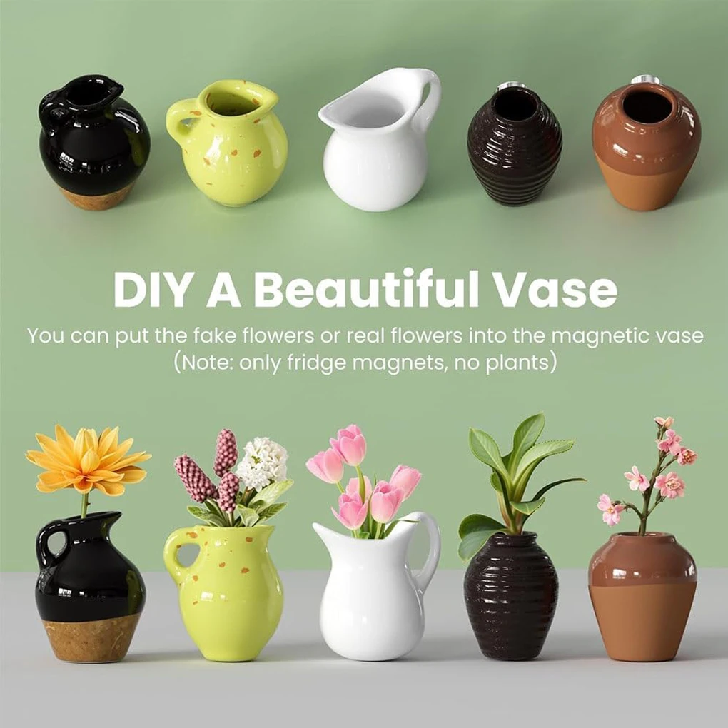 3pcs Set Mini Ceramics Vase Fridge Magnets Label Mini Bonsai Magnet Button Potted Simulation Flower Vase Refrigerator Message
