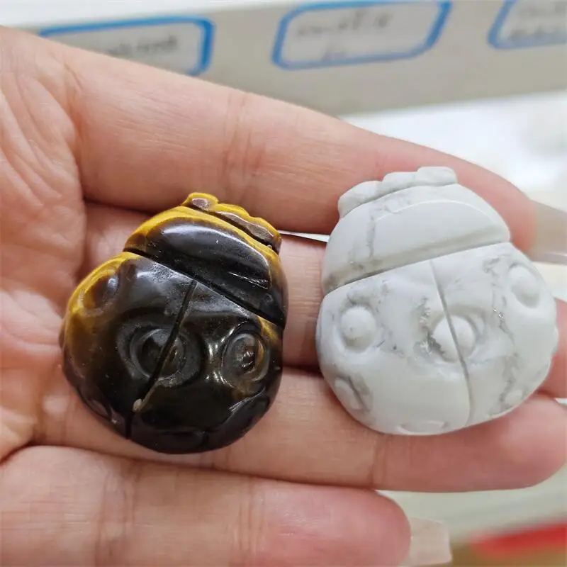 Natural Howlite And Yellow Tiger Eye Stone Beetle Carving Love Healing Fengshui Gemstones HomeDecoration Holiday Gift 1PCS