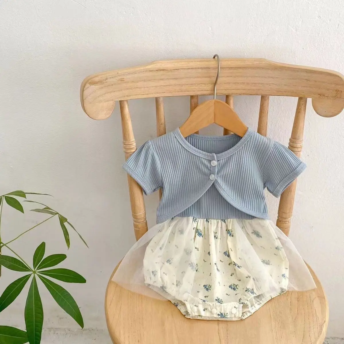 Baby Girl Onesie Summer Baby Foreign Cute Little Princess Super Fairy Mesh Yarn Suspender Fart Skirt Short Sleeve Set