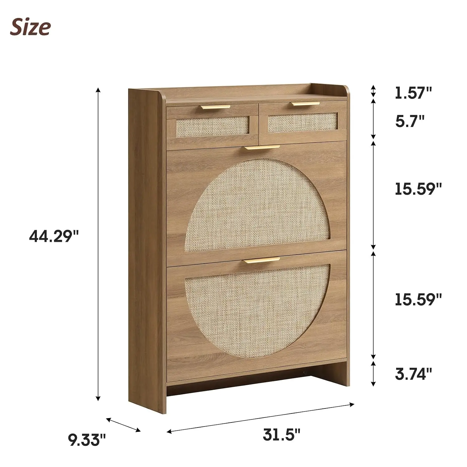 Rattan Shoe Cabinet 2 Flip Drawers & 2 Drawers Freestanding Narrow Organizer Entryway Hidden Storage Oak, Customized