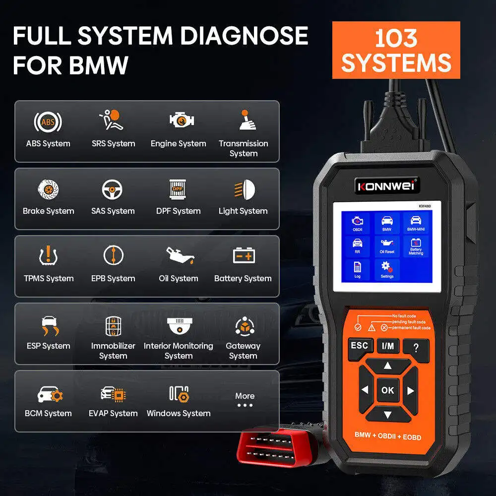 2026 KONNWEI KW860 Car OBD2 Diagnostic Tool Professional Battery Tester Cars I/M Readiness Oil Lamp Error Code Reader Auto Tool