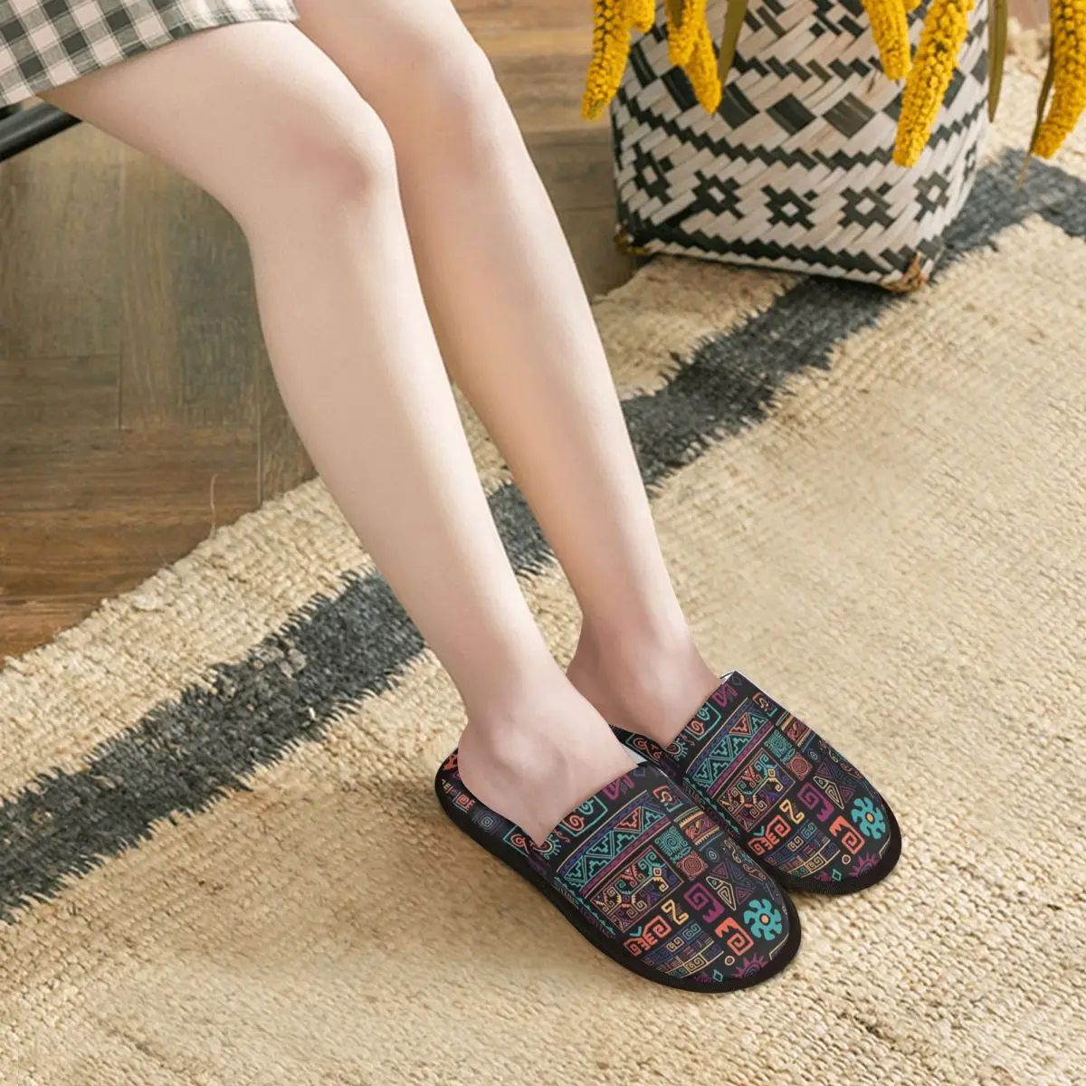 Aangepaste Afrikaanse Etnische Tribal Art Patroon Zachte Memory Foam Huis Slippers Vrouwen Afrika Ankara Gezellige Warme Anti-slip Zool Slipper