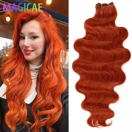 Imagen 1 del producto Extensiones de pelo ondulado de 30 pulgadas, jengibre, naranja, marrón, 200g, ombré 27 rubio, blanco, 613, sintético de alta temperatura similar a la humana