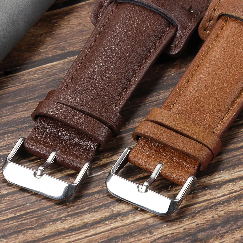 Genuine Leather Watch Strap for Seiko for Omega Cowhide Strap Vintage Wrist Band Replacement 18mm 20mm 22mm for Citizen Bracelet