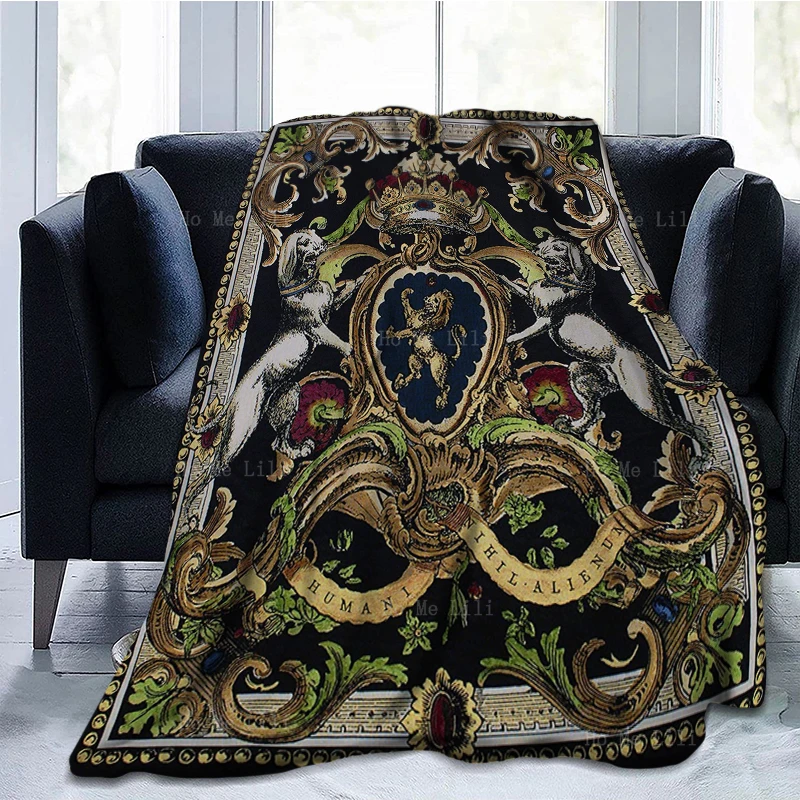 Crown Dogs Jeweled Medallions Family Crest William And Mary Coat Of Arms Flannel Blanket For Sofa Office Travel Applicable