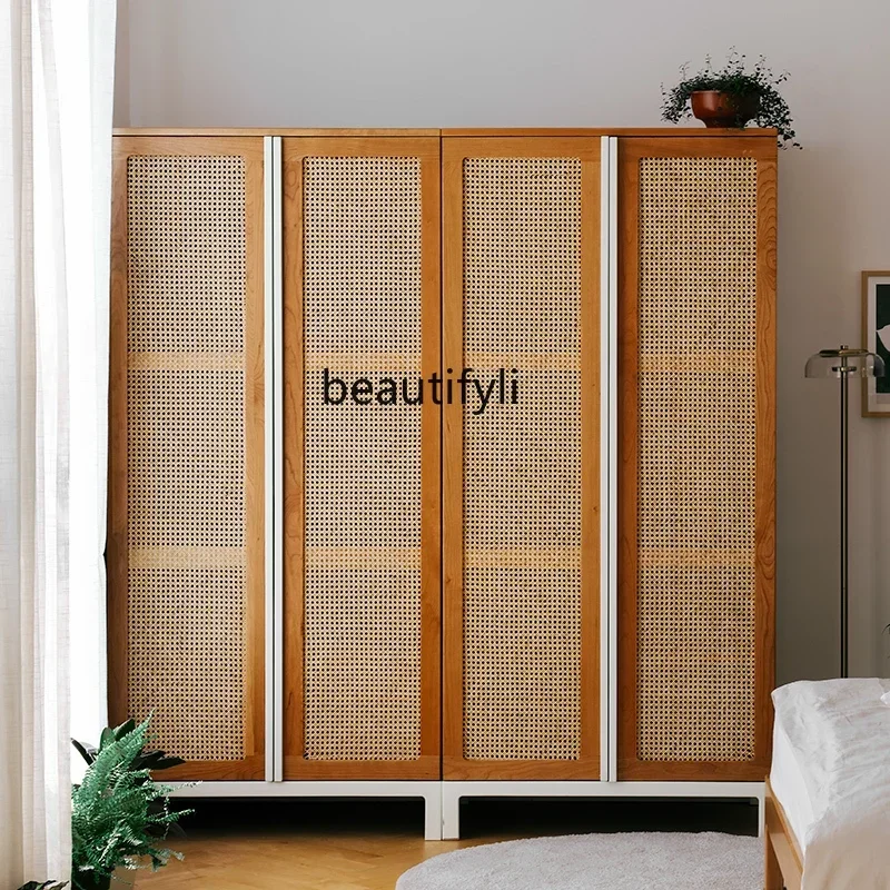 X0 خزانة ملابس من الخشب الصلب من خشب الكرز، خزانة غرفة نوم بسيطة من الخيزران الياباني