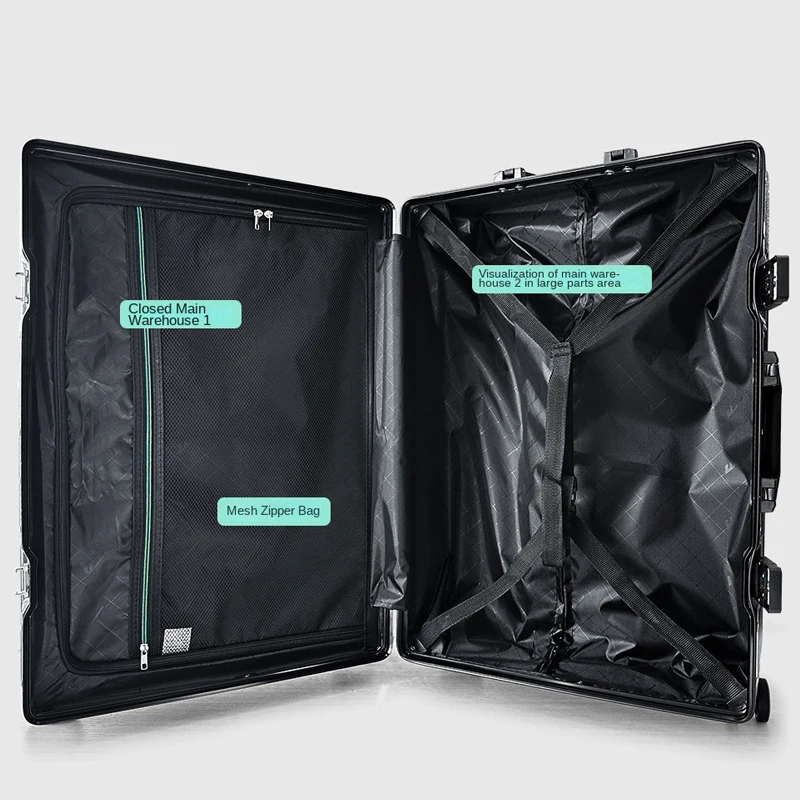 Valise à fermeture éclair support de téléphone multifonctionnel et Port de chargement cadre en aluminium boîtier de chariot grande capacité 29 pouces bagages durables