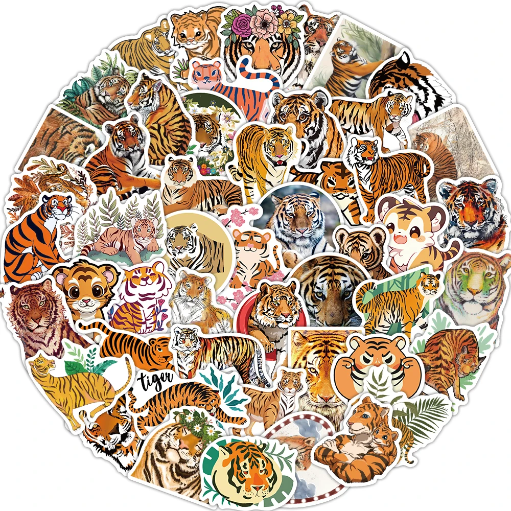 50 Uds. De pegatinas creativas de dibujos animados de tigre, Material de Collage para álbum de recortes, fundas para teléfono, pegatinas de grafiti para cuaderno de Skateboarding