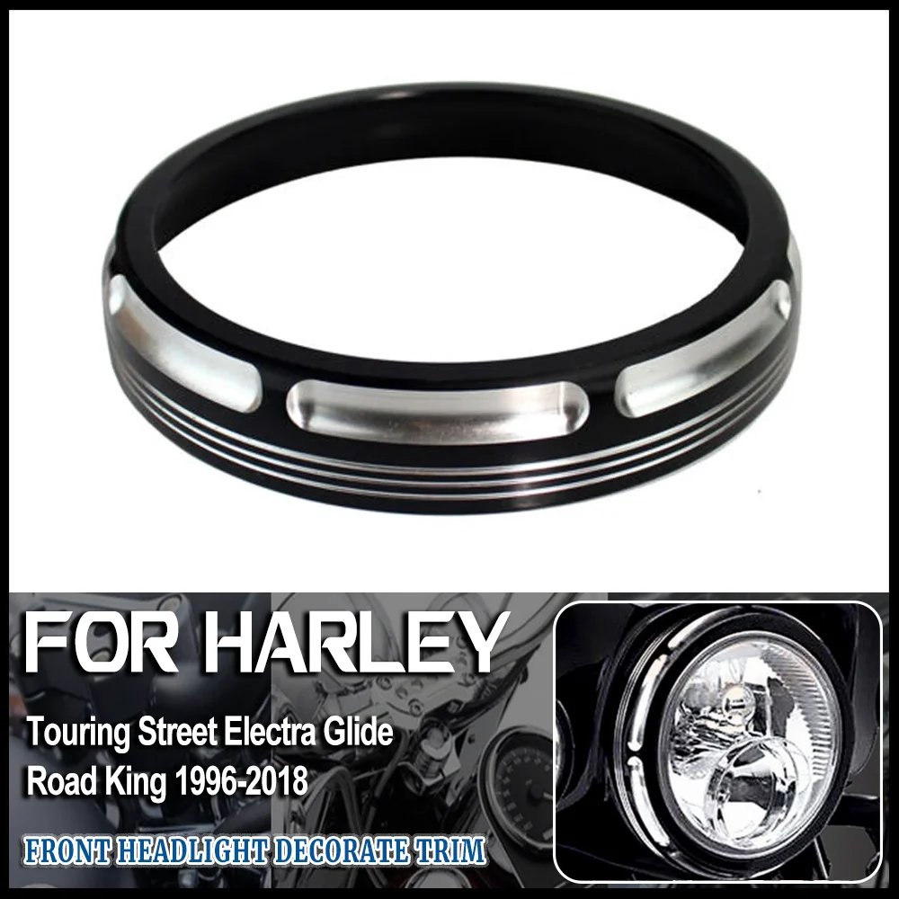 

7'' Motorcycle Burst Headlight Headlamp Trim Ring Bezel Decorate Cover For Harley Touring Street Electra Glide Road King 96-2018