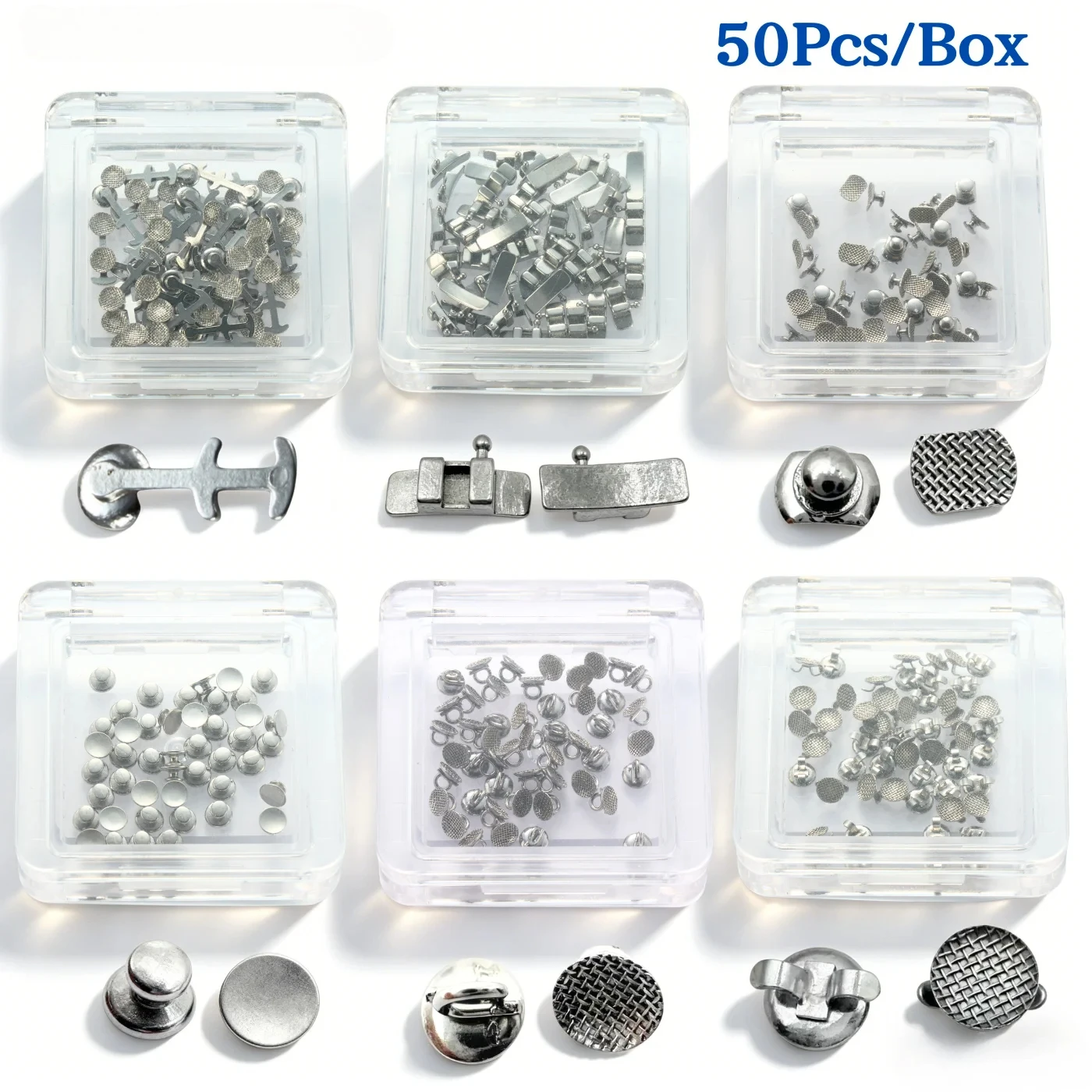 50Pcs/Box Stainless Steel Dental Orthodontic Lingual Buttons Crimpable Hook Precise Fit Strong Bonding Lingual Hook Attachment