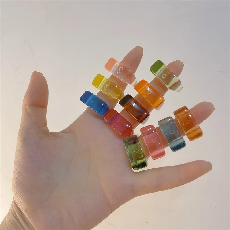 

New Luy Number 8 Transparent Square Ring Resin Finger Ring Women's Original Design Faion Jewelry Accory