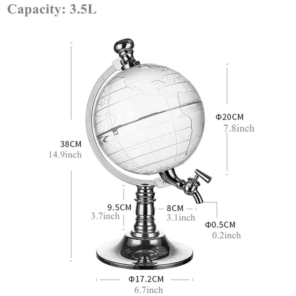 3.5L Whiskey Decanter Globe Dispenser,Rum Scotch Decanter,Beer Tower Alcohol Drinks Liquor Globe Dispenser Decanter for Home Bar