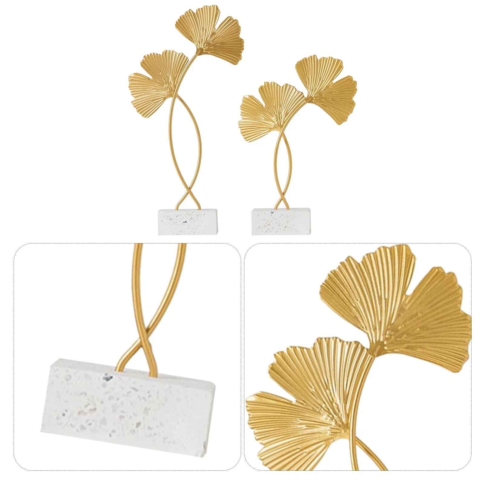 2 قطعة أوراق الجنكة الفضية الحلي الزخرفية سطح أملس الذهبي الحديد الحرفية للمنزل مكتب سطح المكتب غرفة المعيشة الشمال نمط #2