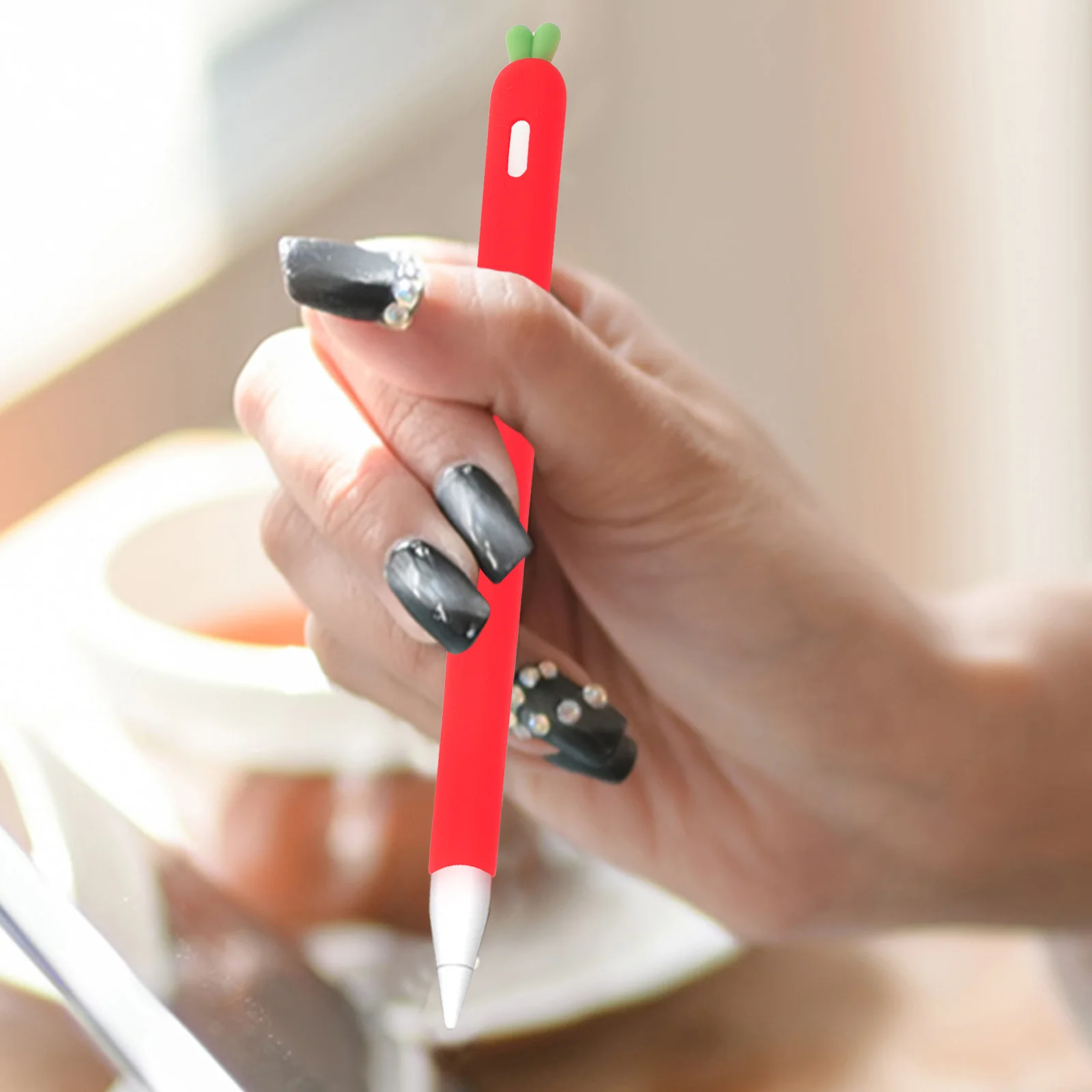 

Carrot Shaped Silicone Stylus Grip Holder Red Anti-Slip Texture for Pencil 2 Lightweight Portable Protective Cover