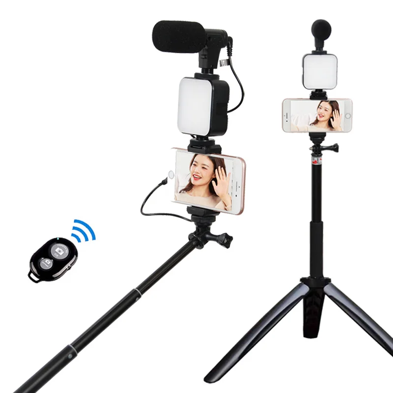 

Selfie Photography Video Handheld Vlog Stand Tripod Stabilizer Kit LED Light Microphone Remote Shutter Phone Camera Video Record