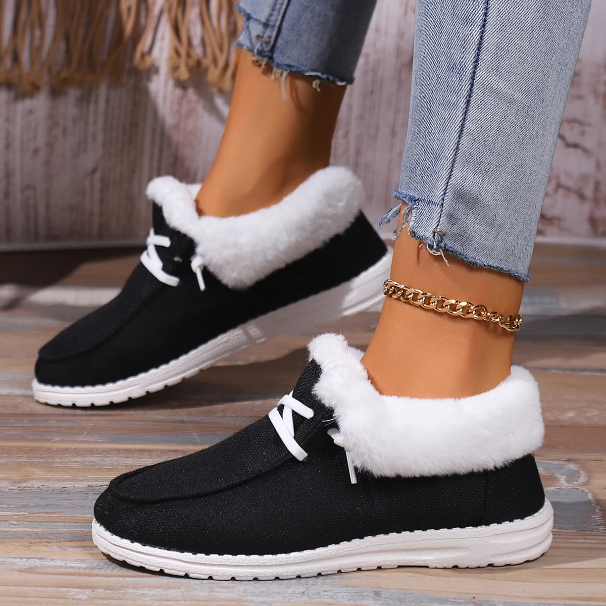 

Women Boots 2025 New Flats Loafers Female Warm Winter Plush Ankle Boots Solid Round Toe Sports Shoes Casual Cotton Shoes Ladies