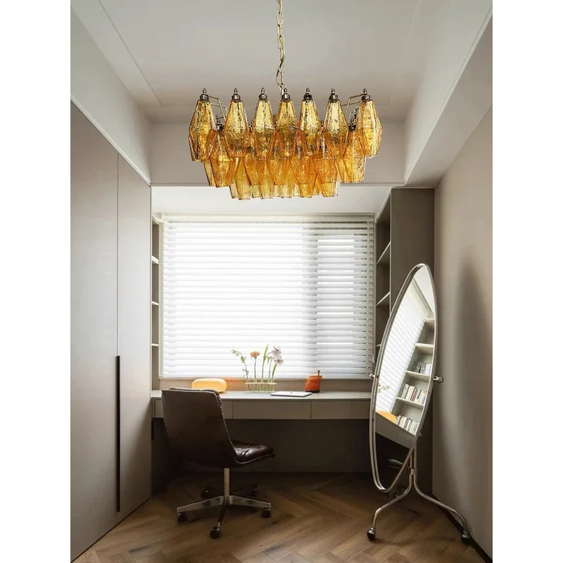 

Nordic Amber Glass Chandelier Lighting Classic Home Appliance Luxury Hanging Lamps For Living Room Decoration Lustres