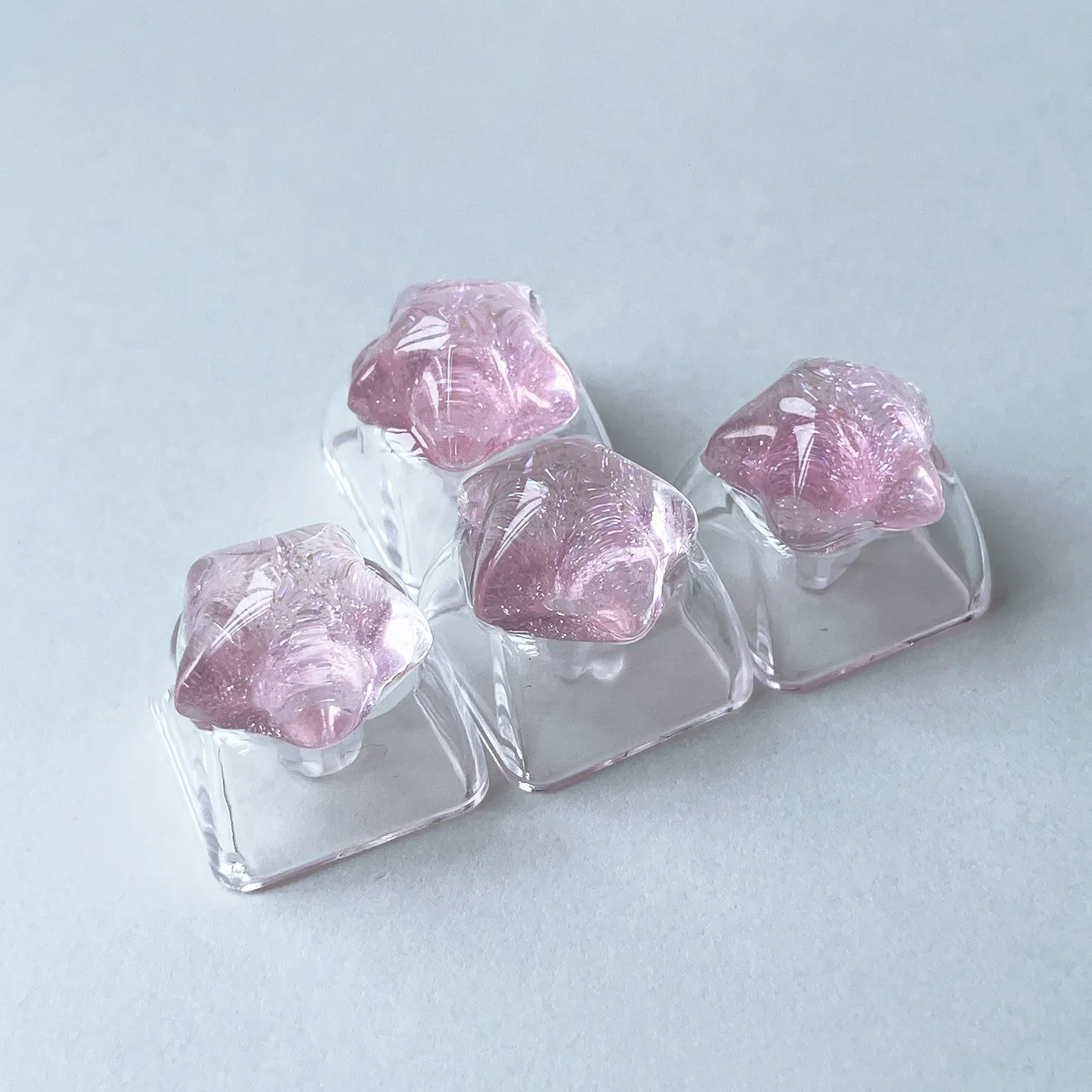 Translucent Star Keycaps Unique and Creative Pink Keycaps Cute Transparent 3D Resin Arrow Keys Mechanical Keyboard Replacement