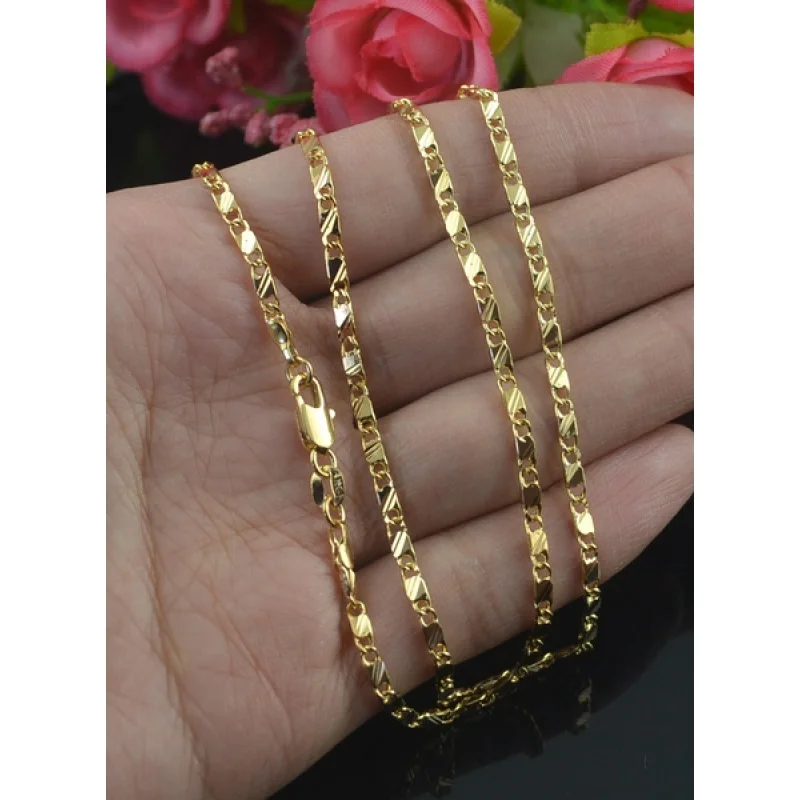 Exquisite 18K Genuine Gold Filled Golden Necklace Chain Blade Chain Necklace 16inch 3MM 16