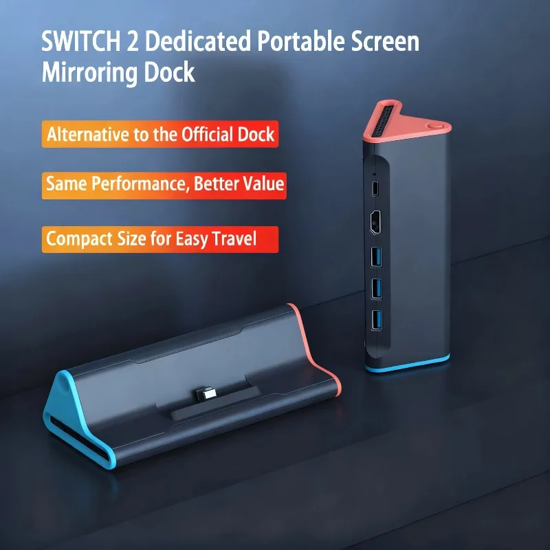 4K HDMI Docking Station for Switch 2, USB-C Male Portable Dock with 60Hz Projection & Charging, HD Video Output to TV