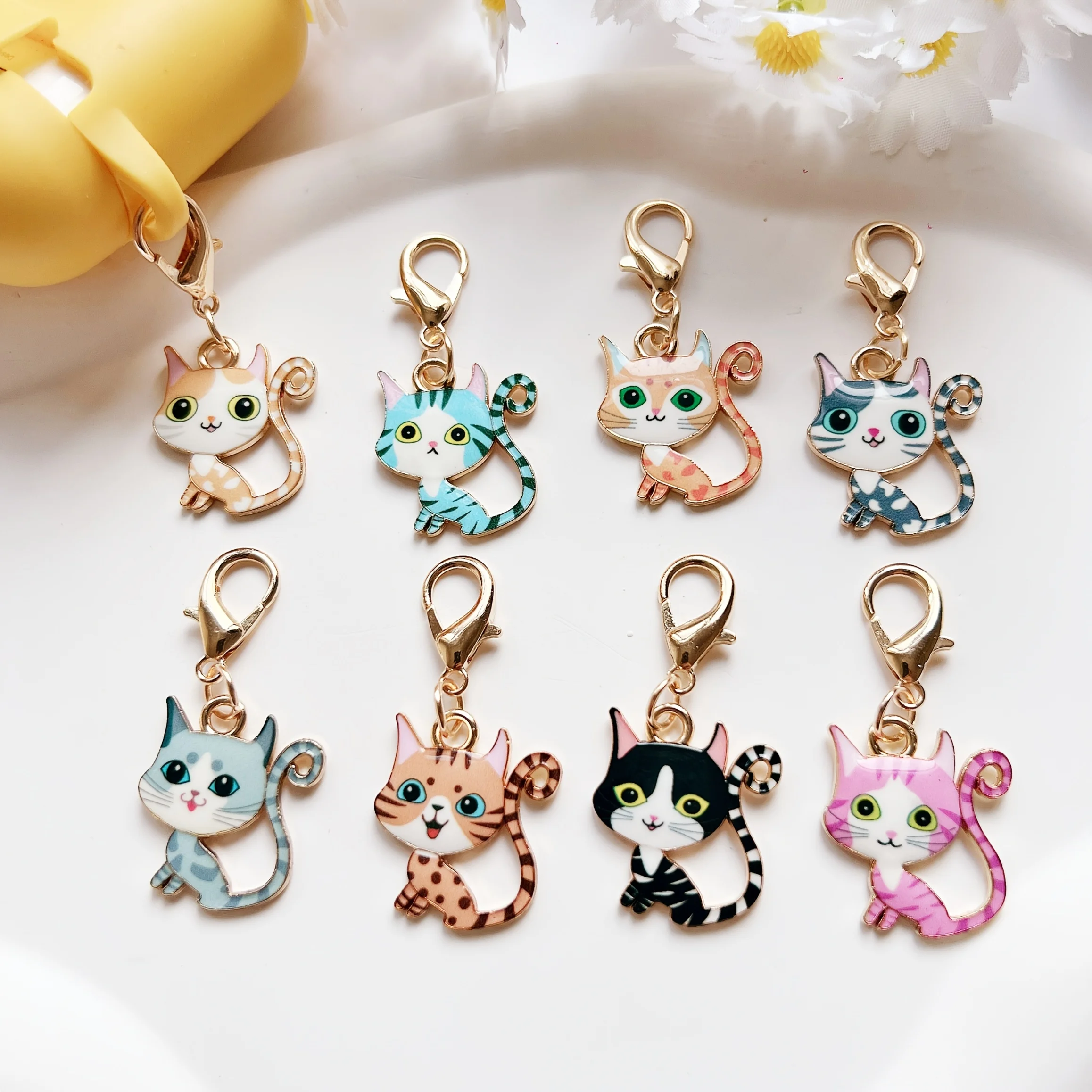 [Cartoon Phone Accessory] Cute Cartoon Cat Animal Pendant Set | Pet Keychain,Charm,Keyring,Gift,Multicolor Metal Charms DIY.