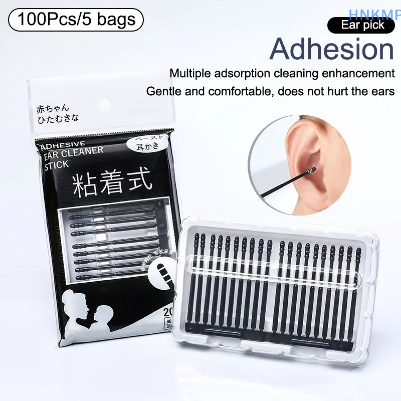 100 Stuks/5 Zakken Wegwerp Sticky Oor Wattenstaafjes Oorreiniger Zachte Siliconen Oorsmeer Removal Tool Oorsmeer Remover Ouders volwassen Kid