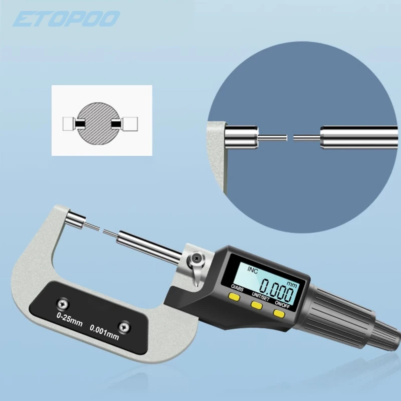 1mm/2mm/3mm High precision Small surface spline micrometer digital display micrometer 0-25mm high precision small head diameter