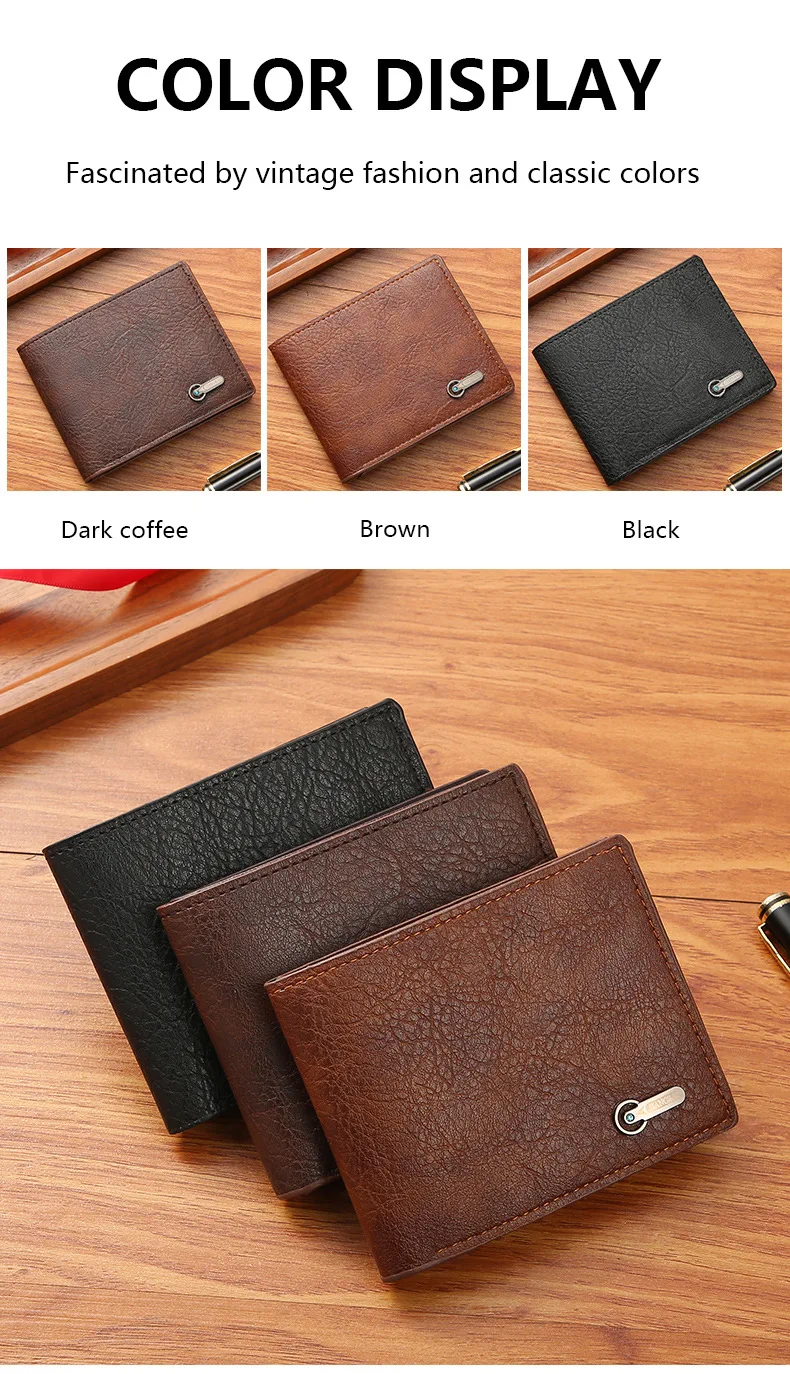 New Men Classic Vintage Short Small PU Leather Men Wallets Fashion Coin Pocket Card Holder Men Purse Simple Quality Male Wallets