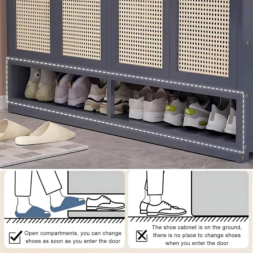 خزانة تخزين الأحذية المصنوعة من الخيزران مع أبواب لـ 40 زوجًا، رف منظم قائم بذاته مكون من 8 طبقات مع أرفف لإدارة الأحذية الفعالة